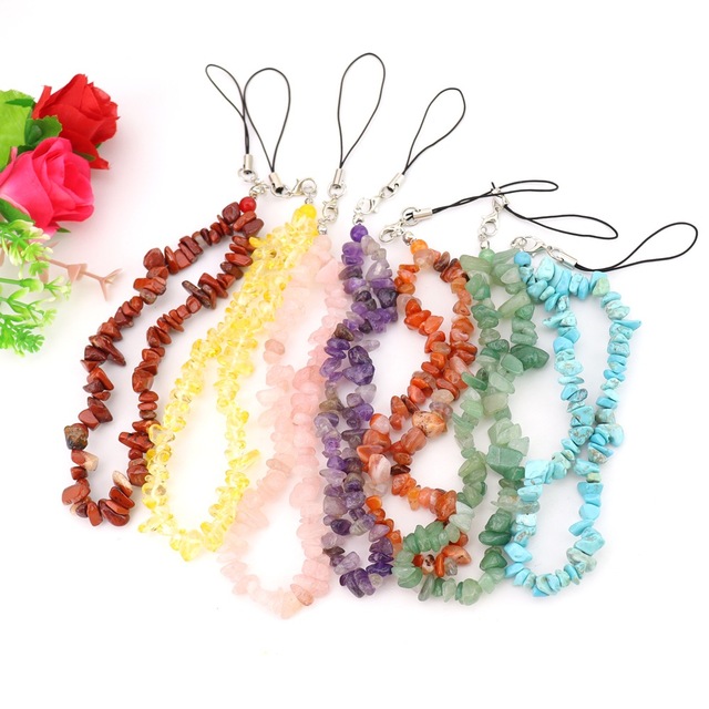 Natural Crystal Chip Beads Phone Mobile Phone Strap Reiki Healing Gemstone Phone Charm Keychain Pendant for Women Gift