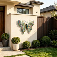 Ornement mural en métal multicolore en forme de papillon 3D, pour l'intérieur et l'extérieur, fourni par l'usine