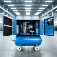 Compresseur d'air à vis silencieux et lubrifié, refroidi par air et alimenté en courant alternatif, faible niveau sonore (55-62 dB(A)), adapté à l'intérieur, avec réservoir d'air intégré