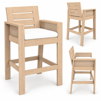 Ensemble de table et chaises de bar en teck pour l'extérieur, mobilier de bar haut moderne pour patio avec chaises rembourrées pour hôtel, restaurant