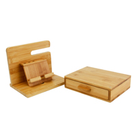 Desktop Pemegang Pena Ponsel Dompet Berdiri Pemegang Kunci Kayu Bambu Docking Ponsel Stasiun Buatan Tangan dengan Laci