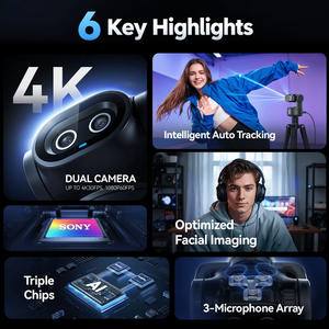 กล้องสตรีมมิ่ง AI แบบเลนส์คู่ 4K กล้องเว็บแคม PTZ กล้องอัจฉริยะ AI 4K สำหรับการถ่ายทอดสด - Product Image 2