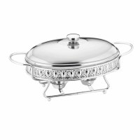 Chauffe-plats professionnel 1,5 L en acier inoxydable plaqué or, alimenté à l'alcool, avec couvercle, autonomie 6 heures, pour buffets et banquets