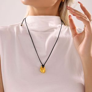 Joolim 18K Gold Plated High Polished Irregular Water <strong>Drop</strong> <strong>Pendant</strong> Black Leather <strong>Cord</strong> Adjustable Stainless Steel Necklace - Product Image 3