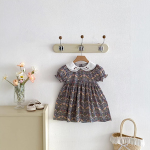 Abiti Estivi per Bambine 2026, Nuovo Stile Pastorale in Cotone Stampato, Vestiti Floreali a Maniche Lunghe con Colletto a Bambola - Product Image 3