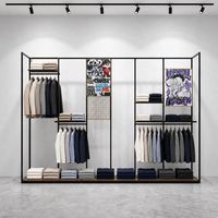 Système d'affichage de vêtements en métal noir pour armoire ouverte, étagères de rangement pour vêtements, présentoir de magasin de détail OEM