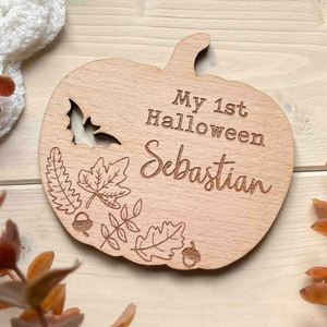 <b>Personalised</b> Baby's First Halloween Pumpkin <b>Wooden</b> Handmade <b>Sign</b> Social Media Photo Prop Milestone Keepsake Decoration Baby 1st - Product Image 1