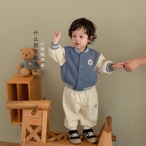 Chaquetas <span class=keywords><strong>de</strong></span> béisbol con etiquetas para niños, Little Left and Right, estilo coreano a la moda para otoño, tops con diseño <span class=keywords><strong>de</strong></span> oso para bebés - Product Image 2