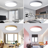 Plafonnier LED rond moderne avec couvercle en acrylique noir, base en fer, IP44, luminaire à montage en surface pour chambre à coucher, salon