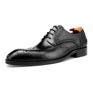 F64-DH25 nouveau Style fait à la main confortable en cuir véritable longue aile bloc affaires Derby chaussures pour hommes - Product Image 1