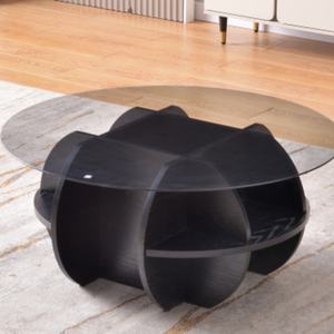 Mesa de Centro Moderna para Sala de Estar, de Vidrio, Color Roble, Forma Triangular, Fácil de Armar, Mesa de Café - Product Image 3