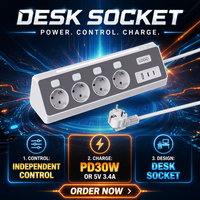 Multiprise allemande/coréenne 4 prises avec lumière LED et interrupteurs indépendants, 5V 3.4A ou PD30W avec USB et 2 ports Type-C