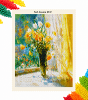 W-011 Kit de peinture diamant 5D à couverture complète, motif Tournesol, Vase, Vue sur fenêtre, Fournisseur OEM en gros de décorations murales florales DIY