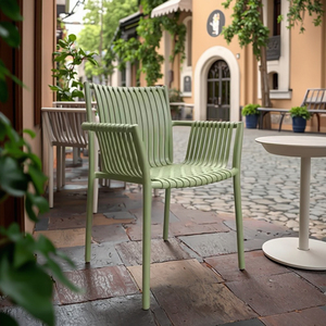 <span class=keywords><strong>Chaises</strong></span> de restaurant et de bistrot empilables modernes en plastique PP vert, durables, imperméables, avec accoudoirs pour hôtel et usage extérieur - Product Image 6