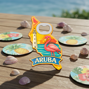 Aimant de réfrigérateur en MDF avec logo personnalisé Aruba, forme irrégulière, ouvre-boîte, souvenir de voyage, cadeau durable, léger, moderne, Extraworld - Product Image 3