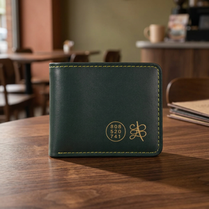 Green Genuine Leather Bifold <b>Wallet</b> Slim Card Holder RFID Blocking Coin Pocket Custom <b>Engraved</b> Gift Set for Men - Product Image 4