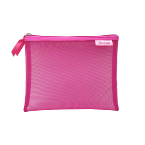 <span class=keywords><strong>Pochette</strong></span> en maille de nylon <span class=keywords><strong>fuchsia</strong></span> sac en maille de polyester plat personnalisé <span class=keywords><strong>pochette</strong></span> à fermeture éclair de maquillage en maille RPET 100% personnalisée - Product Image 1