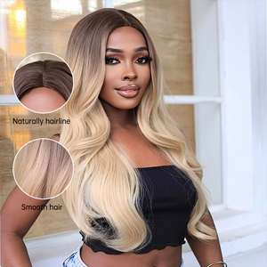 Peluca larga de fibra resistente al calor <span class=keywords><strong>Rubio</strong></span> Ombre Pelo rizado natural Peluca sintética Pelo rizado Mate Alta densidad Foto en vivo Sin <span class=keywords><strong>flequillo</strong></span> - Product Image 2