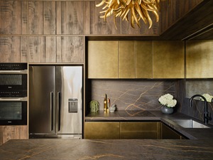 Gabinete de Cocina Moderno en Roble Oscuro con Bisagras Estilo Blum, Correderas para Cajones y Accesorios de Almacenamiento para Villa - Product Image 5