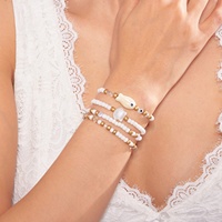 Bracelets Bohèmes Géométriques Perlés pour Femmes, Bijoux Élastiques Empilables Thème Océan et Plage avec Coquillages et Œil de Poisson, Idéal pour l'Été et les Fêtes