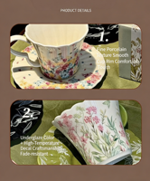 Tasse en céramique florale rétro de luxe pour la maison, pour le petit-déjeuner, le lait, le jus, le café