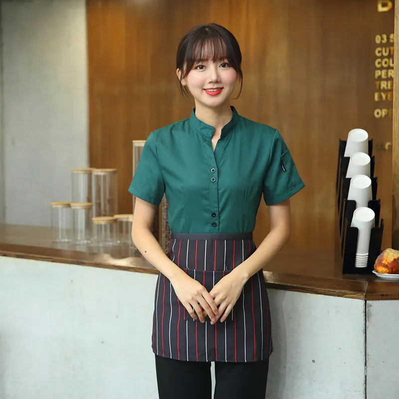 2021 New Fashion Restaurant Short-sleeved shirt Uniform Restaurant Chef Drink Shop Workwear Set