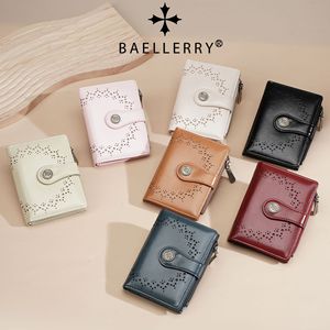 Baellerry Women's <b>Wallet</b> Pu Leather Snap Button Zipper Card <b>Holder</b> 4 Inch Black Hollow Design Everyday Use - Product Image 4