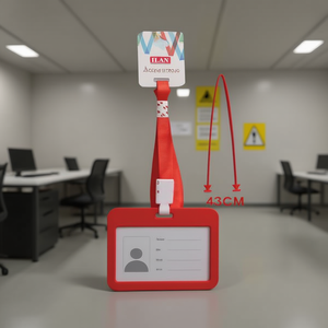 Porta badge ILAN con cordino da 43 cm rosso, formato orizzontale per abbigliamento da lavoro - Product Image 2