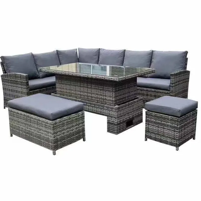 Modern rattan kanepe mobilya veranda konuşma setleri 6 adet PE hasır sandalyeler/masa açık bahçe