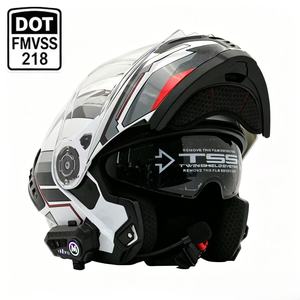 Nuevo Casco de Motocicleta <span class=keywords><strong>Modular</strong></span> Abatible con Logotipo Personalizado, Luz LED, Bolsillos para Altavoces, Certificado DOT, Carcasa de PC y ABS, Visera Doble - Product Image 1