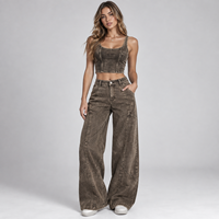 Ensemble deux pièces pour femme, marque privée, haute qualité, style Y2K rétro, comprenant un crop top et un pantalon large à ceinture, faible MOQ, vente en gros