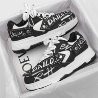 Nouvelles chaussures de skateboard à plateforme imprimées graffiti, avec sangle décorative amovible, semelle épaisse, lacets, chaussures décontractées
