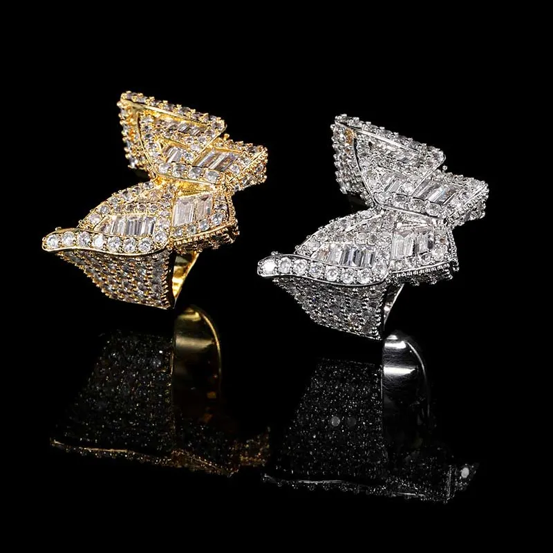 New Arrival Micro-Inlaid Big Zircon Butterfly Rings Gold Plating Baguette CZ for Men Women Fashion Jewelry Gift