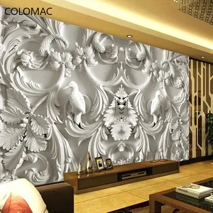 Peel and Stick Mural <strong>Wallpaper</strong> <strong>White</strong> Classic European Style <strong>Embossed</strong> 3D Stereo Living Room TV Background Wall Murals <strong>Wallpaper</strong> - Product Image 2