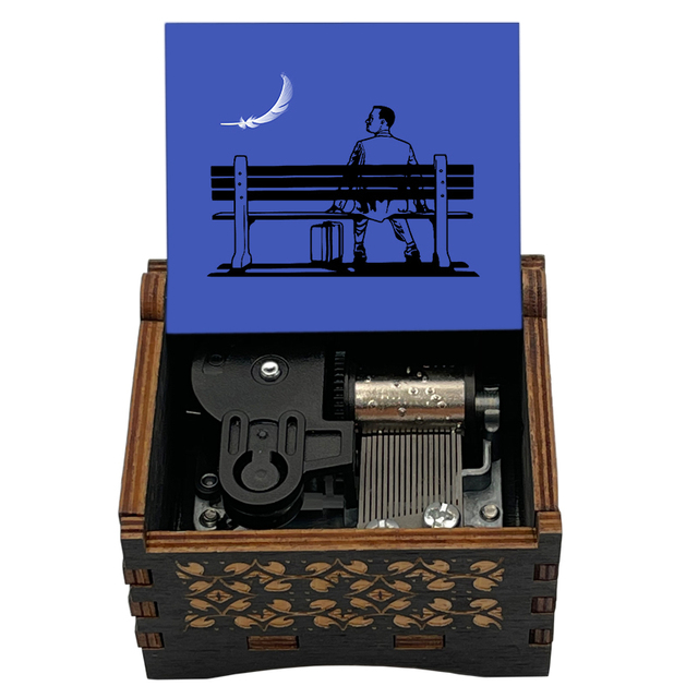 Forrest Gump Wooden Wind up Music Box 18 Note Mechanism Movement Special Gift for Friends Birthday Party