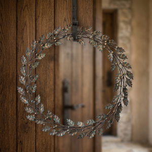 Rustic Metal Oak Leaf <b>Wreath</b> Handmade Decorative Floral Round Unlit Wall Hanging - Product Image 2