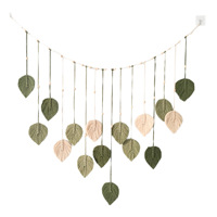 Grande tapisserie murale en macramé en forme de feuille, tissée à la main en corde de coton, avec perles en bois et pompons, style nordique bohème, décoration de chambre 120x75cm