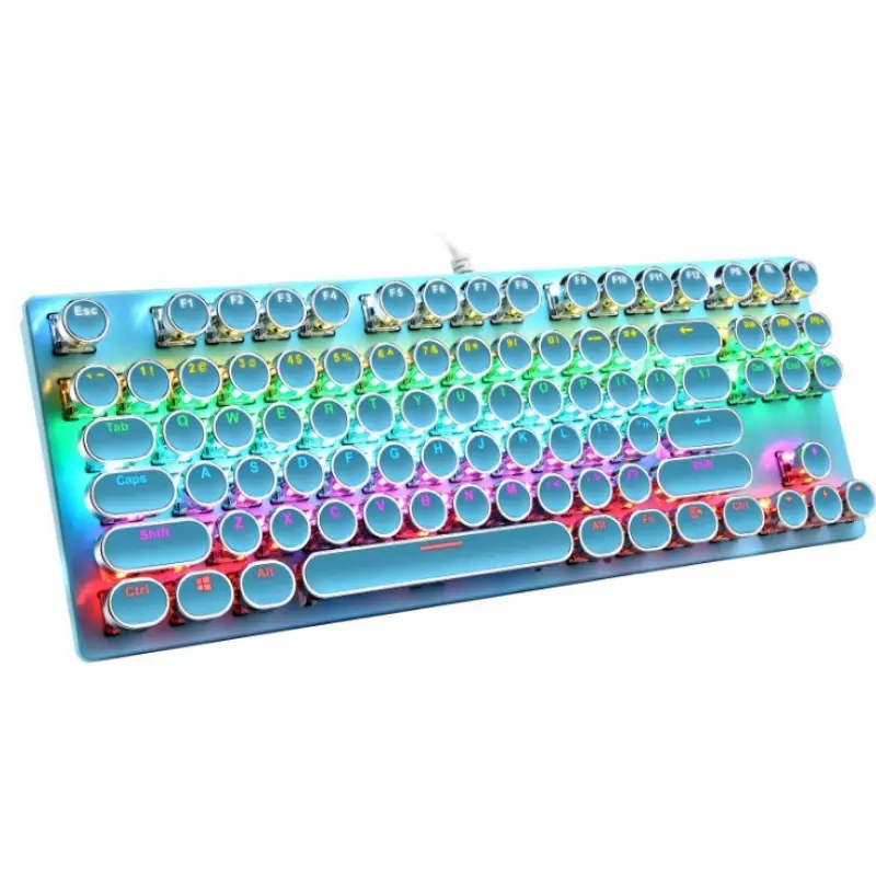 Keyboard Mekanis Retro T12 Ukuran Penuh, Keyboard Berkabel Usb Multimedia Dapat Diisi Ulang Tahan Air untuk Gaming