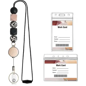 Cordicchio retrattile con perline in Silicone con Badge identificativo porta-bobina con 2 titolari di carte impermeabili per insegnanti