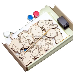 Jouets d'apprentissage <span class=keywords><strong>Montessori</strong></span> pour enfants, <span class=keywords><strong>kit</strong></span> de <span class=keywords><strong>peinture</strong></span> de dinosaure en bois découpé au laser, cadeaux de fête d'anniversaire pour enfants - Product Image 1