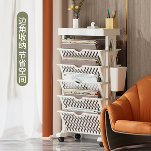 Estantería móvil Moonlight White Khaki, estante de almacenamiento de gran capacidad de 4 capas para libros, tipo de pie con ruedas - Product Image 5