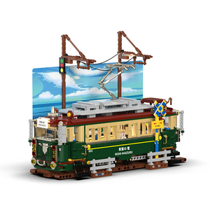 Huiji H1018 2026 NUOVO MOC City Vintage <span class=keywords><strong>Tram</strong></span> Street Scene Modello Scena di Strada Fai da Te Giocattoli Educativi Regalo di Compleanno per Ragazza Set di Costruzioni - Product Image 1