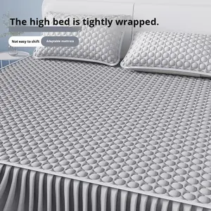 Bingdoudou Driedelige Set Koelmat Zomer <span class=keywords><strong>Bed</strong></span> Rok Stijl Machine Wasbaar Ijs Zijde Latex Zachte Matras Hoezen Beschermers - Product Image 3