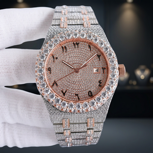Reloj Mecánico de Alta Calidad con GPS, Esfera Redonda Romana en Tono Oro Rosa, Incrustaciones de Moissanita, Correa de Acero Inoxidable, Pantalla Analógica para Hombre - Product Image 3