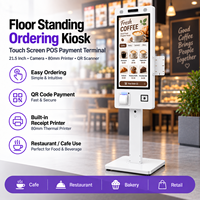 Kiosque de commande sur pied de 21,5 pouces avec écran tactile, terminal de paiement POS, caméra, imprimante 80 mm, scanner QR pour restaurant et café