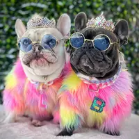 Roupas de luxo para cachorros, vestidos de cachorro feitas à mão rosa de pele falsa para animais de estimação