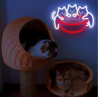 Lampes personnalisées à LED rétroéclairées fluorescentes Ramen Cat, à intensité variable, alimentées par batterie, étanches IP54, affichage animé pour restaurant