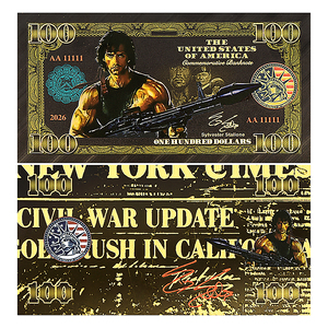 Ensemble de billets de banque imprimés en feuille d'or double face 24 carats Sylvester <span class=keywords><strong>Stallone</strong></span>, 100 USD, pièce de collection non monétisée, cadeau pour les fans - Product Image 3