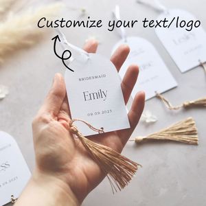 Étiquettes cadeaux personnalisées bohèmes pour mariage avec pompons, en forme d'arche d'église, étiquettes suspendues en gros - Product Image 2