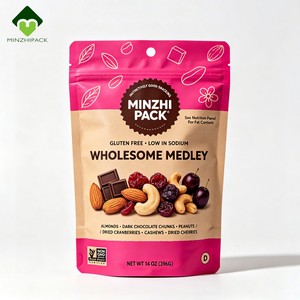 Kemasan Pouch Stand Up Matte Custom Print dengan Resleting yang Dapat Ditutup Kembali untuk Campuran Kacang, Buah Kering, dan Camilan - Product Image 1